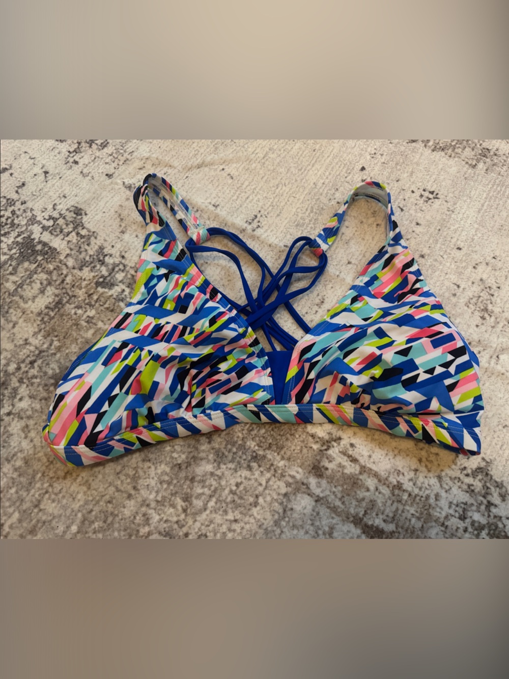 Gossip Kids Multicolor Geometric Bikini Top with Blue Straps